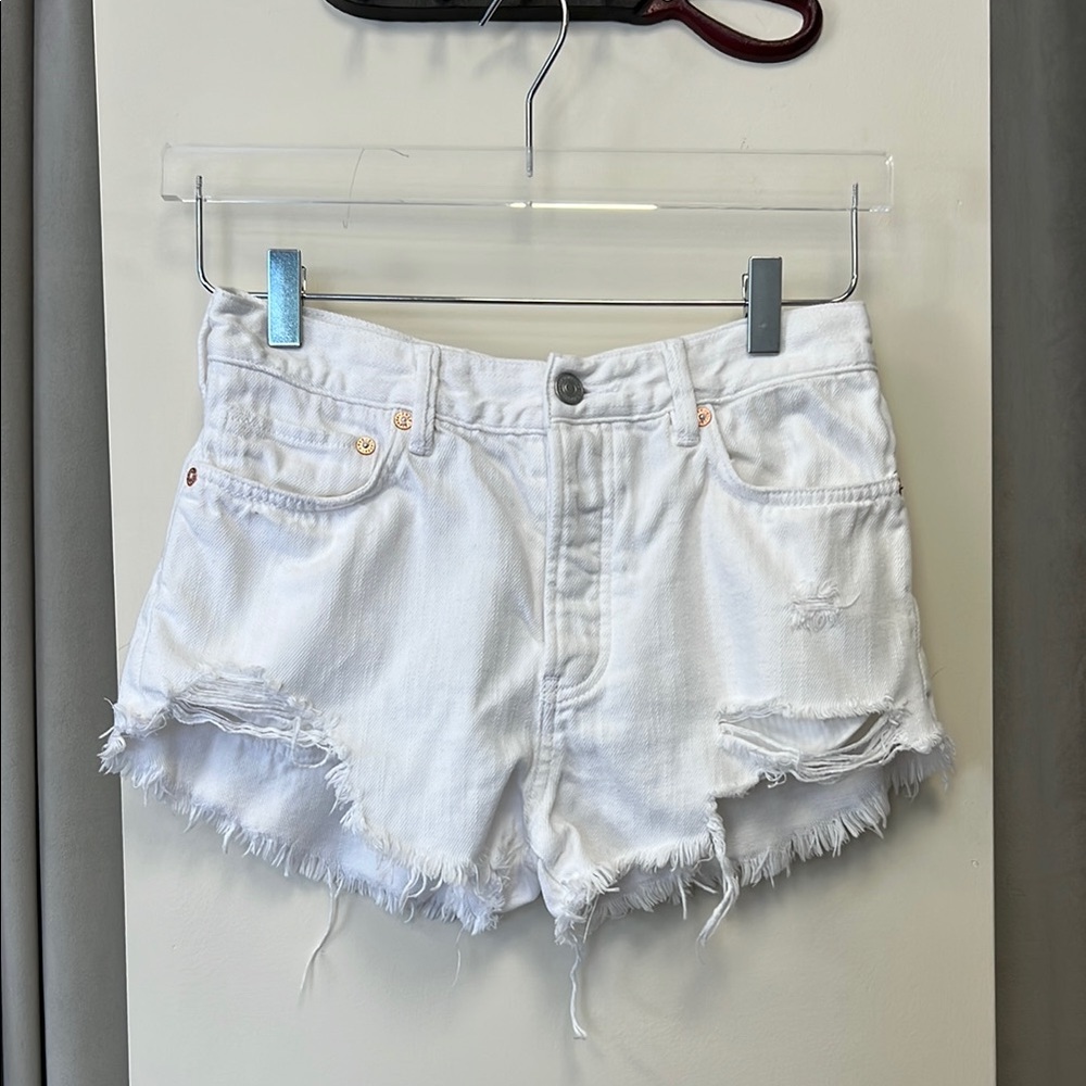 White denim distressed shorts